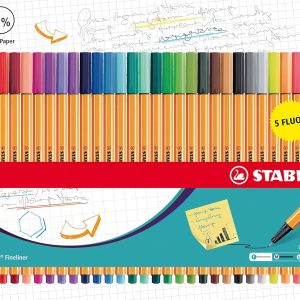 STABILO Point 88 Fine Tip Marker – Cardboard Box with 30 Colours (5 Neon Colours)