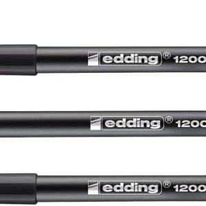 edding 1200 Fine Line Colour Marker Pens – Black – 3 Markers – 1.0mm Bullet Tip – Sketch & Write Marker