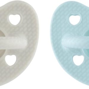 Chicco Physio Luxe Baby Pacifier 6-16 Months, Newborn Pacifier, 100% Soft and Flexible Silicone, Soft Nipple, Supports Physiological Breathing and Mouth Development, Grey and Blue, 2 pcs