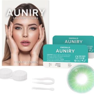 Natural “EMERALD” Green Lenses: Complete Pack (2 Contact Lenses, Tweezer, Applicator and Case), 12 Months, Without Correction, Without Graduation, 0 Diopters and DIA 14.2 mm | AUNIRY