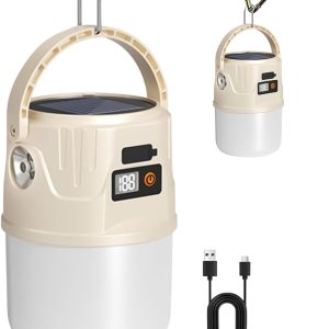 Camping Lantern, Camping Lantern, Solar Panel, 2 Modes, Waterproof Lamp with Hook, Survival Gear for Tent Hiking Fishing Home Indoor Outdoor