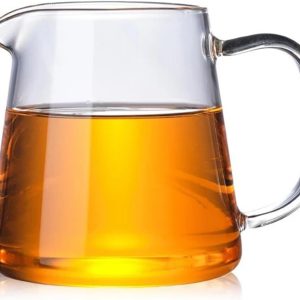 Heat Resistant Clear Glass Teapot Cha Hai Tea Cup Handmade Kung Fu Tea Cups Teaset Gongdao Points of Tea Ware with Handle (450ml E)