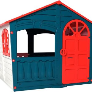 Sport1 Children’s Garden House of Fun Plastic House for Indoor Children’s Garden Shed Robust and Weatherproof 130 x 111 x 115 cm Petrol Blue and Red