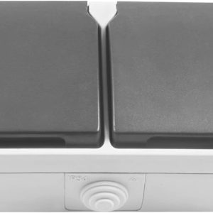 Amig – Waterproof double base IP54 with 2 Schuko sockets and caps Mod.3650 – Max Voltage 230V – Anti Humidity Suitable for Outdoor and Indoor – Ideal for Terraces, Gardens, Garages or Storage Rooms