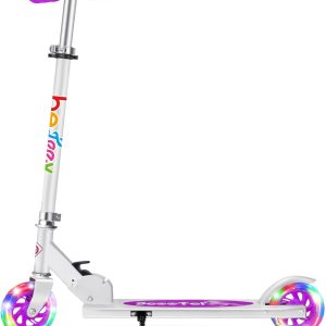 BELEEV V1 2-Wheel Scooter for Boys Girls 3-12 Years, Foldable Children’s Scooter with LED Lights, 4 Height Adjustable, Lightweight Scooter with Sturdy Frame
