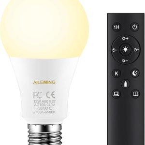 E27 Smart LED Bulb 12W 1000LM 2700-6500K Dimmable 100W Equivalent with 2.4GHz Remote Control, 1 Bulb and 1 Remote Control