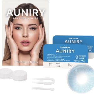 Natural “SAPPHIRE” Blue Lenses: Complete Pack (2 Contact Lenses, Tweezer, Applicator and Case), 12 Months, Without Correction, No Graduation, 0 Diopters and DIA 14.2 mm | AUNIRY