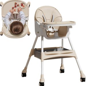 Baby Highchairs, Portable Toddler Seat, Booster with Lounger, Bouncer and Feeding Chair, Foldable Frame, Safety Harness, Easy Clean Material, Perfect for Dining, Kitchen, Camping, Beach, Travel