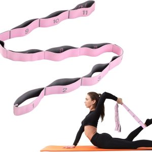 AiQInu Yoga Stretch Band, Adjustable Stretch Bands with 11 Rings, Elastic Fitness Bands for Pilates, Yoga, Latin, Gymnastics