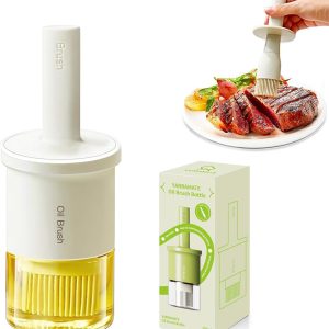 YARRAMATE Oil Dispenser Bottle with Heat Resistant Brush, Glass and Silicone for Kitchen Basting (Creamy White)