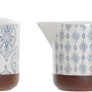DKD Home Decor Sugar Bowl Brand, Blue, White and Brown, Aluminium and Stoneware (12.5 x 6.5 x 8 cm)