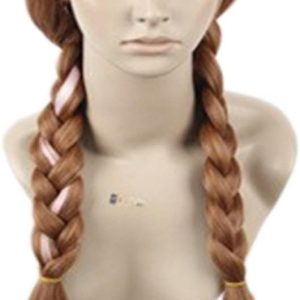 Women Princess Anna Cosplay Wig with 2 Braids Brown Hair