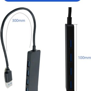 4-Port USB 3.0 Hub, High Speed USB Adapter, Compact USB Multiplier with Extension Cable, USB Power Strip for Laptop, PC, External Hard Drive