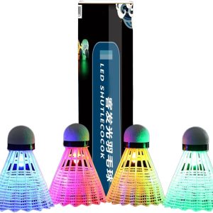 Set of 4 LED Shuttlecock, Badminton Feather, Badminton Shuttlecock, Color Changing Shuttlecock, Glowing Badminton Shuttlecock, Glows in The Dark Shuttlecock 23 x 6.5 cm for Sports