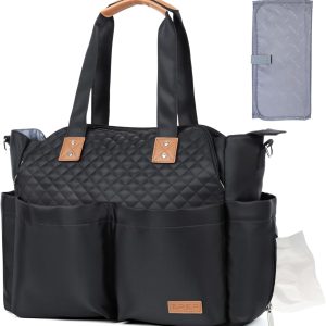 Lekebaby Baby Changing Bag, Large Diaper Bags for Mom and Dad, Diaper Changing Bag Stylish Travel Bag with Diaper Changing Pad, Padded Grey