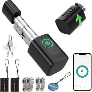 5 in 1 Smart Lock for Main Door, Adjustable Cylinder 60-90 mm, Opening with Fingerprint, Password, RFID Card, App, Bluetooth and Key, Guest Mode and Single Password