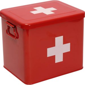 First Aid Kit, 2-Tier Medicine Storage Can, First Aid Box with Removable Tray for Home Emergency Tools (Red)