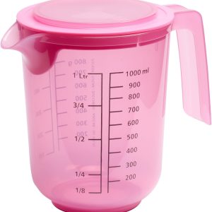 APS 30073 – Mixing Cup with Lid – Measuring Cup with Measuring Scales for Liquids (L/ml), Sugar (g) and Flour (g) / Volume 1 Litre/Ø 12.5 cm/Height 16 cm/Dishwasher Safe Pink