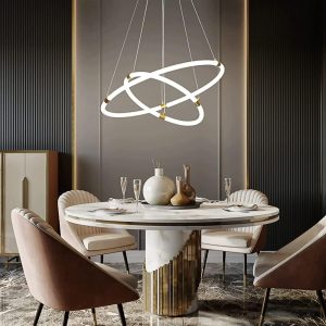 ZR98US Lights Ring Pendant Light, White Acrylic Suspension with Iron Fixing Bracket Hanging ° Decorative Fixture, Chandelier