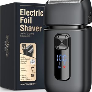Brightup Men’s Electric Shaver, Shaver with Pop-up Trimmer, USB-C Rechargeable, 150 Min Use, Waterproof and Cordless, Double Floating Blade for Close Shaving, Black