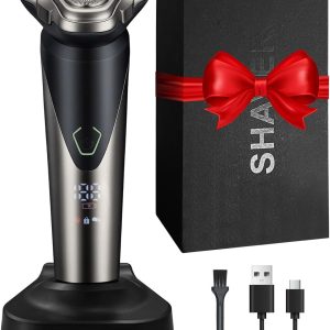 Electric Shaver for Men 3D, Floating Heads, LED Display, Double Ring Blades for Faster and More Accurate Shaving, Rechargeable, Wet & Dry, Washable All Over the Body