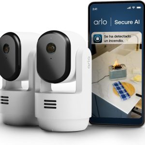 Arlo Essential 3 Indoor HD PTZ, Indoor WiFi Camera, Night Vision, Two-Way Audio, Lens Shutter, 2 White Cameras