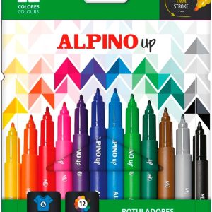 ALPINO – Set of 12 Fibre Markers Round Tip 1.0 mm | Water-Based Ink That Does Not Bleed Through Paper | Super Washable on Most Fabrics | Resistant and Durable Markers