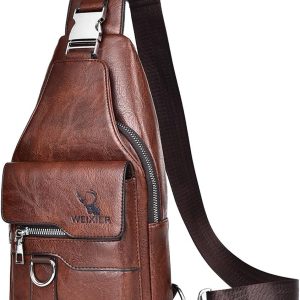 Men’s Leather Chest Bag Shoulder Bag Leather Handbags Shoulder Bag Casual Sling Bag Backpack Shoulder Bags Waterproof Crossbody Travel Work, dark brown, Retro
