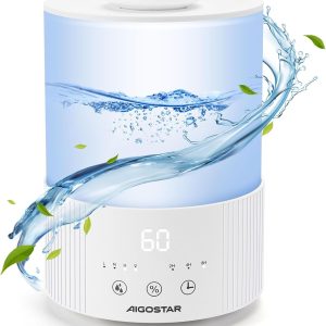 Aigostar 2.5L Air Humidifier with Essential Oil Diffuser Function, 3 Mist Levels, 8H Timer, Auto Shut-off and LED Light 7 Colors