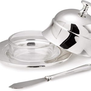 EDZARD Butter Dish/Butter Dish, Diameter 11 cm, Silver, with Glass Bowl Insert, Incl. Butter Knife, Butter Bell