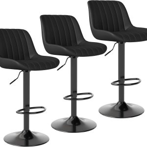 Youhauchair High Kitchen Stools Set of 3, Swivel Height Bar Stool with Back, Adjustable PU Leather High Stool, Modern Kitchen Stool, Black