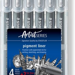 Staedtler 308 SB6P, Fineliner Pigment Liner, Case of 6, Black