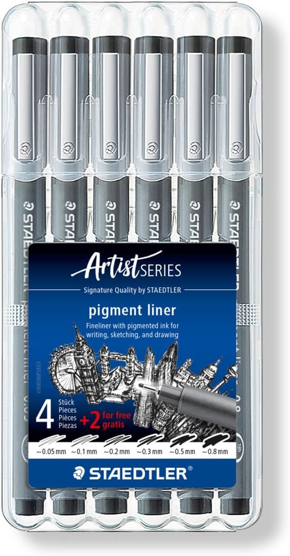 Staedtler 308 SB6P, Fineliner Pigment Liner, Case of 6, Black