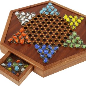 Wooden Chinese Checkers 6 Colors Wooden Chinese Checkers Game Balls with Drawer Storage for Chinese Ladies Wooden Original Diameter 28cm for Family Friends Game