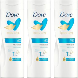 3-Pack -Dove Body Love Light Care Moisturizing Body Lotion, For All Skin Types, 48H Hydration, Soft and Velvety Skin, with Ceramide Restoring Serum, 400 ml