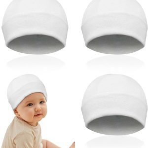3 Pieces Caps for Babies Birth Hat, Beanie Hats for Newborn Babies, Baby Beanie Hat for Newborn Boys Girls (White)
