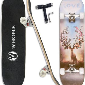 WHOME Pro Complete Skateboard for Boy Girl/Adult Beginner/Pro – 31 x 8 Inch Standard Skateboard 8 Layers Alpine Maple Deck ABEC-9 Include T-Tool