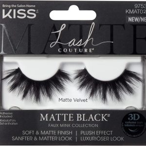 KISS Faux Mink False Eyelashes Matte 3D Collection 02 – Velvet Carpet Matte Black Reusable 10 Times Includes Glue
