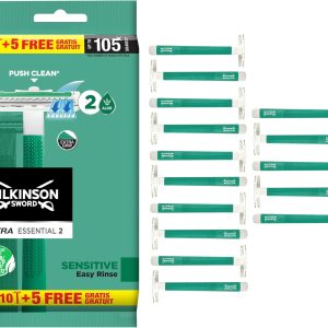 Wilkinson Sword Extra 2 Sensitive Plastic Disposable Machines, 10 + 5 Units, Green