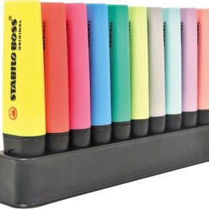 STABILO BOSS ORIGINAL Marker – Table Set with 5 Fluorescent Colours and 5 Pastel Colours