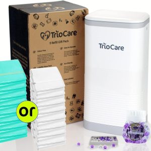 Diaper Pail with Odor Lock Control, White, 12+ Months, Refill Bag, 3150 Count | Lavender Scented Gift Set | Modern Design Baby Senior Adult Pet