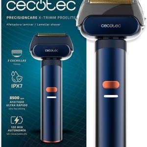 Cecotec PrecisionCare X-Trimm ProElite Waterproof Laminar Shaver. Aluminium, 8500RPM, 3 Titanium Blades, 3 Speeds, 2h Autonomy, IPX7, Ideal for Travel, Safety Lock