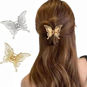 2 Pcs Butterfly Hair Clips Small Metal Hair Pins for Women Gold Silver Set for Women Girls