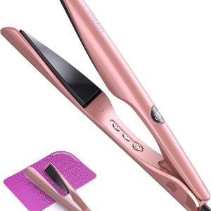 LANDOT Hair Irons – Straightener and Curler 2 in 1 – Ceramic Hair Straightener Anti-Static for Straightening Curling and Creating Waves – 12 Temperatures up to 230 °C Dual-Zone Technology