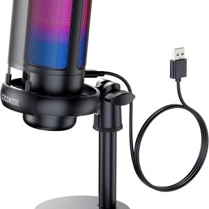 RGB Gaming Microphone, Cardioid Pickup Microphone for PC Mac PS4 PS5, Mute Touch, Equipped with Headphone Connector, Knob to Adjust the Volume, Anti-Pop Filter