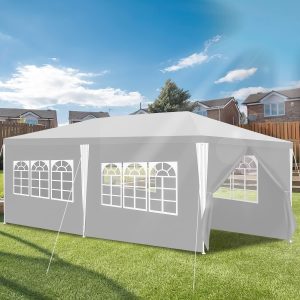 3 x 6 m White Waterproof Gazebo for Parties, UV Protection, with Side Panels and Large Windows, Stable, Winter Resistant, for Weddings, Outdoors, Garden, Parties