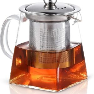 Glass Tea Pot with Infuser and Infuser, Heat Resistant and Microwave Compatible