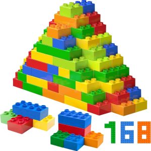 Large building blocks, 168 pieces of stones in 6 colors and 2 sizes, compatible with Duplo and all major brands, ideal toy for kids ages 3 and up