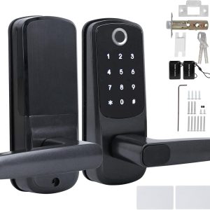 Smart Door Lock, Fingerprint Password, Door Lock, WiFi Touch Screen Electronic Lock with Handle, 5 Ways to Unlock, Support Voice Control