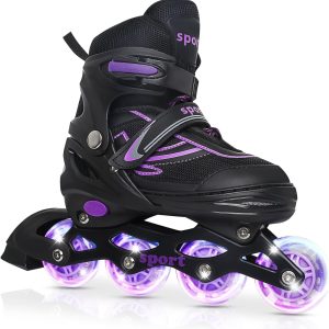 Adjustable Inline Skates for Boys Girls Beginners, Roller Skates for Kids and Youth for Sports Violet and Blue